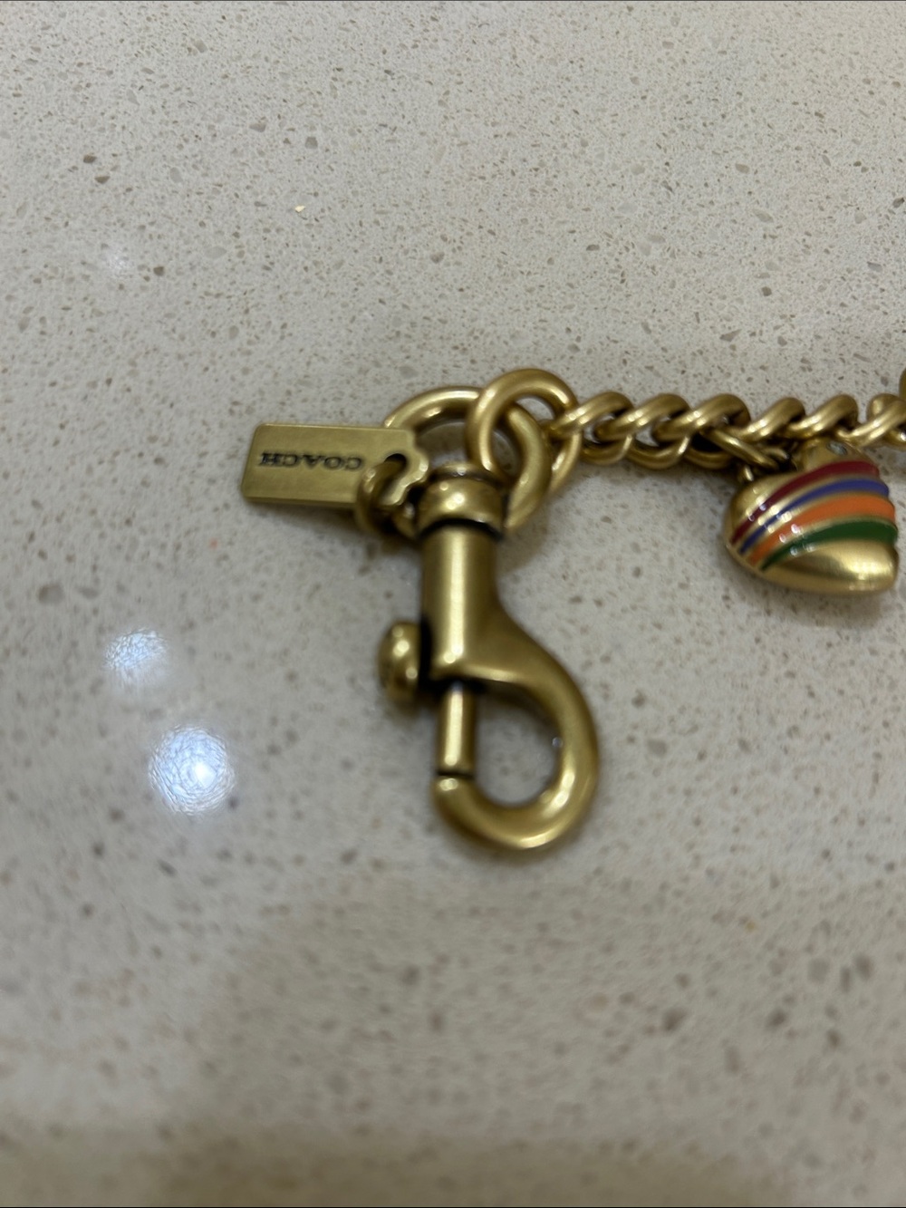 Coach Gold-Tone Charm Bag chain with Red, Green, Purple Enamel Accents - Picture 2 of 10